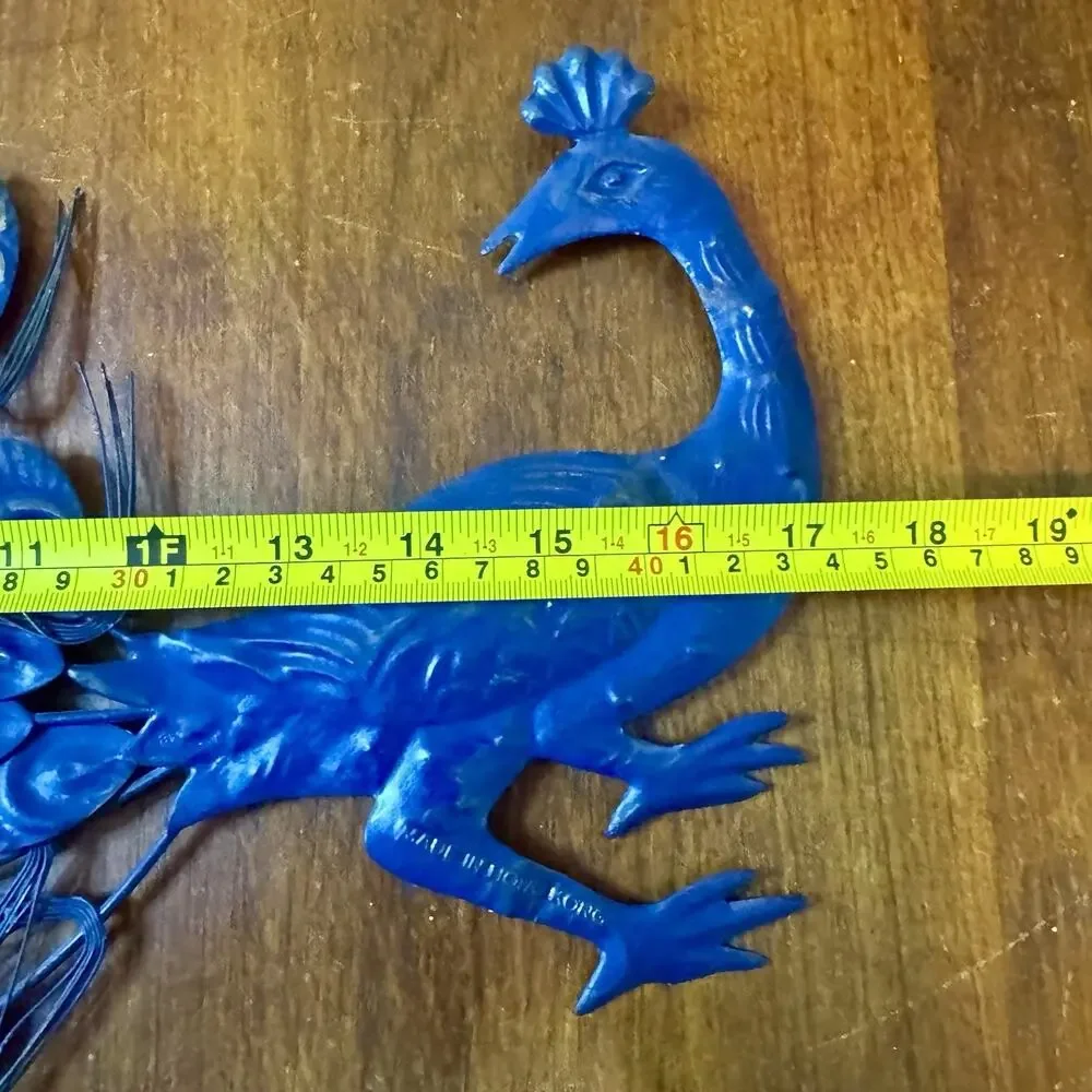 Rare Blue Vintage Peacock Wall Art Pair Mid Century Modern Hong Kong 1960’s